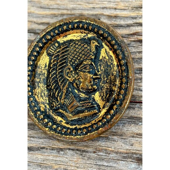 Antique Brass Metal Picture Button Egyptian Pharaoh 1 3/8" - Picture 8 of 9